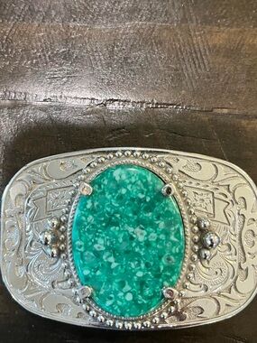 Silver-Tone Women’s Belt Buckle with Turquoise Oval Stone